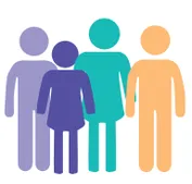 4 characters in purple, blue and yellow