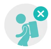 A character having a school bag with a cross on the top right corner