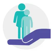 A hand is holding two characters, one adult and one child