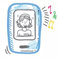 Drawing of a phone showing a teacher teaching online