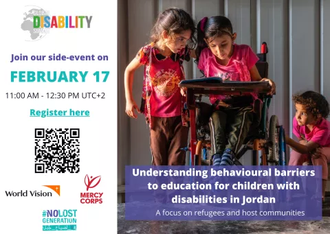 The Save the Dates shows the date and registration link on the left and a picture of three girls in a classroom, one of them being in a wheelchair.