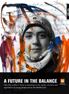 The cover is a portrait of a young girl wearing a hijab, the picture is covered by flakes of paint