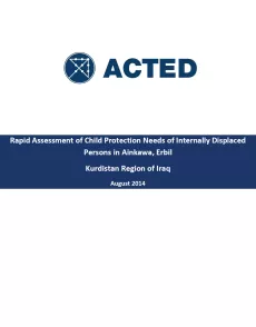 The cover of the report has the title of the rapid assessment report on a blue banner and ACTED logo on a white background