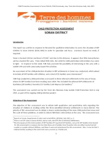 The first cover of the report shows the orange logo of Terre des Hommes at the bottom of the page and the introduction and objective of the report below.