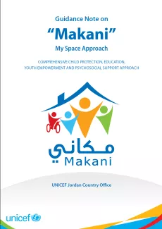 The cover shows the logo of the Makani programme, four little men of different colors, including a little man in a wheelchair. They are all of different colors.
