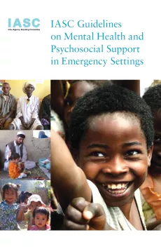 The cover shows the title and the IASC logo on top. Below is a big picture of a child smiling and three little pictures: one of a elder men, one of a father and his girl sitting on a carpet and one of three children playing outside.