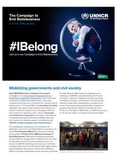 The first page shows a cover image with the title in the campaign and a picture of an old man squatted down in a globe. The bottom half include a subtitle "Mobilizing governments and civil society" with a group picture and text.