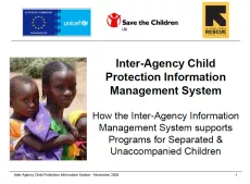 The first slide shows the logos of ECHO, UNICEF, Save the Children and IRC at the bottom. On the left side is a picture of a young girl holding two baby boys and on the right side the title of the presentation and the subtitle with the leading question.