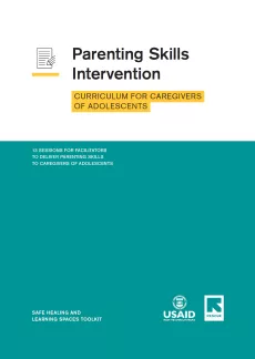 Parenting skills intervention cover with a white background in the upper half and a pale green background in the lower half