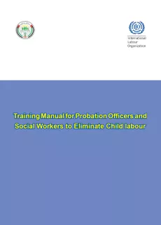 The cover shows the title and the logos of ILO and the Ministry of Social Development while the background is half blue and half white