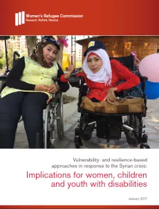 The cover shows a picture of two women with disabilities, using a wheelchair while they are outside