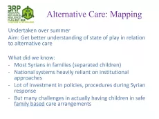 The first slide shows a few lines presenting the aims of the alternative care research, on a white background and with the 3RP logo at the top left corner.