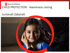 The first slide shows a picture of a girl smiling, with a red circle drawn around her face.