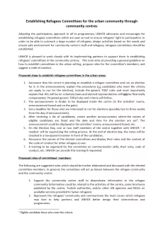 The first page shows the title "Establishing refugee committees for the urban community through community centres" followed by the text of the note. The background is white.